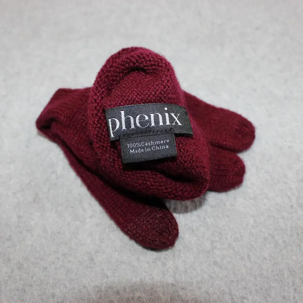 Phenix Gloves Women One Size Red Burgundy Cashmere Knit Winter Stretch Soft Warm